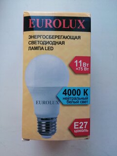 Лампа светодиодная E27, 11 Вт, 90 Вт, 220-240 В, груша, 4000 К, нейтральный белый свет, Eurolux - фото 1 от пользователя