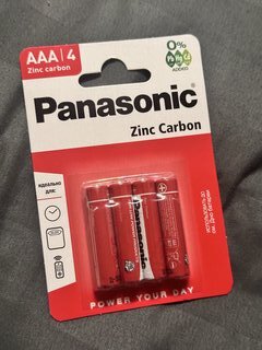 Батарейка Panasonic, ААА (R03, 24D), Zinc-carbon, солевая, 1.5 В, блистер, 4 шт - фото 1 от пользователя