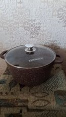 Кастрюля алюминий, антипригарное покрытие, 4.5 л, с крышкой, крышка стекло, Kukmara, Elite stone, к41ес, в ассортименте - фото 7 от пользователя