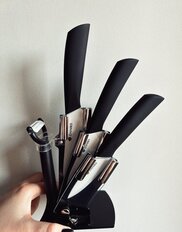 Набор ножей 5 предметов, 12.5 см, 10 см, 7.5 см, керамическая овощечистка, керамика, рукоятка пластик, с подставкой, акрил, Daniks, Бремен, JA20202371 - фото 6 от пользователя