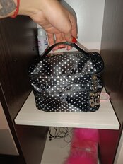 Косметичка 13.5х11.5х20 см, сундучок, 2 отделения, Горошек, Y9-168, прямоугольная, застежка молния, черная - фото 1 от пользователя