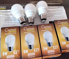 Лампа светодиодная E27, 5 Вт, шар, 3000 К, теплый белый свет, Gerhort, Лампа, 5W GERHORT G45 LED 3000K E27 - фото 3 от пользователя