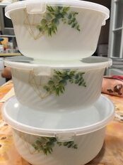 Салатник стеклокерамика, круглый, 3 шт, 19, 16, 14 см, 0.5, 0.8, 1.4 л, с крышкой, Оазис, Daniks, BY14HDW-3-T36 - фото 5 от пользователя