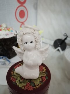 Фигурка декоративная керамика, Кудрявый ангелок, 6.5х4х7 см, диз.2, белая, Y4-5189-2 - фото 2 от пользователя