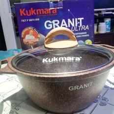 Кастрюля алюминий, антипригарное покрытие, 2 л, с крышкой, крышка стекло, круглая, Kukmara, Granit Ultra, кга22а, красная - фото 4 от пользователя