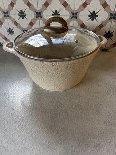 Кастрюля алюминий, антипригарное покрытие, 5 л, с крышкой, крышка стекло, Гурман, Estima, ГМк503 ЭБИ, бежевая, индукция - фото 4 от пользователя