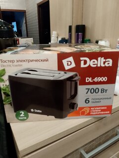 Тостер Delta, DL-6900, пластик, 700 Вт, 2 тоста, механический, 6-ти позиционный таймер, черный - фото 1 от пользователя