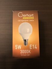 Лампа светодиодная E14, 5 Вт, шар, 3000 К, теплый белый свет, Gerhort, Лампа, 5W GERHORT G45 LED 3000K E14 - фото 1 от пользователя