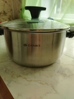 Кастрюля нержавеющая сталь, 4.1 л, с крышкой, крышка стекло, Daniks, Айленд, SD-23-22, индукция - фото 1 от пользователя