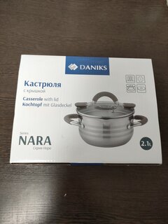 Кастрюля нержавеющая сталь, 2.1 л, с крышкой, крышка стекло, Daniks, Нара, GS-01413HY-16CA-2, серебристая, индукция - фото 1 от пользователя