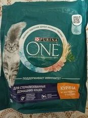 Корм для животных Purina, One, 750 г, для стерилизованных кошек, курица и цельные злаки, 12376629 - фото 1 от пользователя