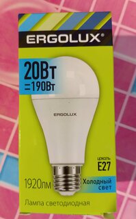Лампа светодиодная E27, 20 Вт, 190 Вт, 220 В, груша, 4500 К, холодный белый свет, Ergolux - фото 6 от пользователя