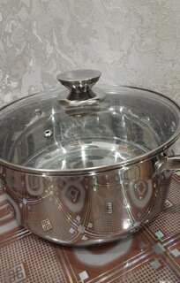 Кастрюля нержавеющая сталь, 5.4 л, с крышкой, крышка стекло, Daniks, Оптима, GS-01201-24CA, индукция - фото 6 от пользователя