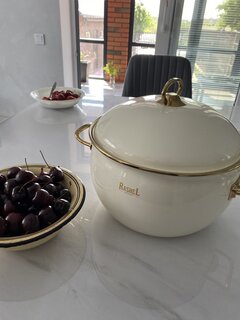 Кастрюля эмалированная сталь, 5 л, с крышкой, крышка сталь, ручки золотые, RasheL, R1622, кремовая, индукция - фото 2 от пользователя