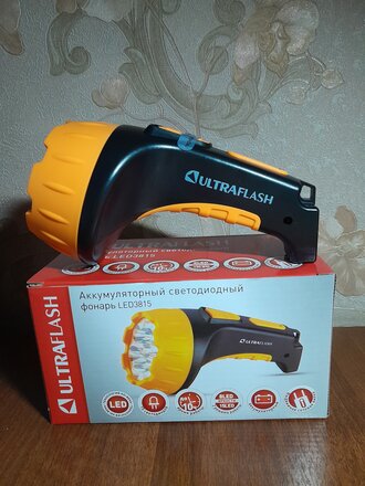 Фонарь ручной, встроенный аккумулятор, Ultraflash, 3 815, зарядка от сети 220 В, пластик, черно-желтый, 9217 - фото 5 от пользователя
