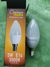 Лампа светодиодная E14, 5 Вт, свеча, 3000 К, теплый белый свет, Gerhort, 5W GERHORT C37 LED 3000K E14 - фото 5 от пользователя