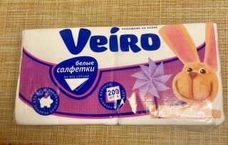 Салфетки бумажные Veiro, 200 шт, 1 слой, 24х24 см, белые, 24б1/200 - фото 2 от пользователя