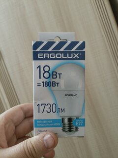 Лампа светодиодная E27, 18 Вт, 180 Вт, 220 В, груша, 4500 К, нейтральный белый свет, Ergolux - фото 2 от пользователя