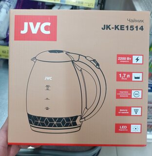 Чайник электрический JVC, JK-KE1514, белый, 1.7 л, 2200 Вт, скрытый нагревательный элемент, стекло - фото 1 от пользователя