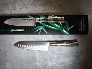 Нож кухонный Samura, Bamboo, сантоку, нержавеющая сталь, 13.7 см, рукоятка сталь, SBA-0093/K - фото 2 от пользователя