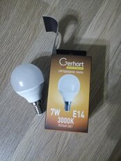 Лампа светодиодная E14, 7 Вт, шар, 3000 К, теплый белый свет, Gerhort, Лампа, 7W GERHORT G45 LED 3000K E14 - фото 9 от пользователя