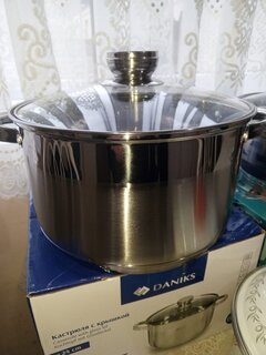 Кастрюля нержавеющая сталь, 6.5 л, с крышкой, крышка стекло, Daniks, Стандарт-PR, SD-24-2, индукция - фото 1 от пользователя