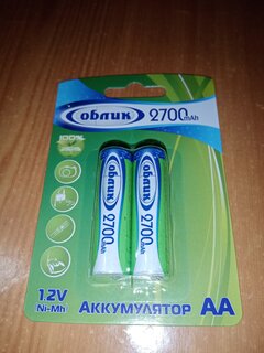 Батарея аккумуляторная 2700 мА·ч, Ni-Mh, АА (LR06, LR6), 2 шт, в блистере, Облик, HR6 - фото 3 от пользователя