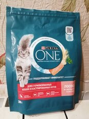 Корм для животных Purina, One, 200 г, для стерилизованных кошек и кастрированных котов, лосось, пшеница, 0042014101 - фото 5 от пользователя