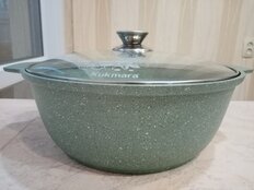 Кастрюля-жаровня алюминий, антипригарное покрытие, 4 л, с крышкой, крышка стекло, Kukmara, Фисташковый Мрамор, жмф42а - фото 3 от пользователя