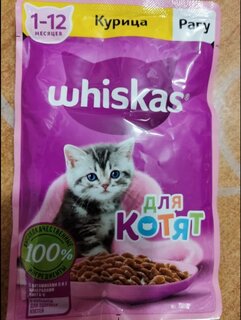 Корм для животных Whiskas, 75 г, для котят, 1-12 месяцев, рагу, курица, пауч, G8480 - фото 1 от пользователя