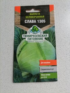 Семена Капуста белокочанная, Слава 1305, 0.5 г, средняя, цветная упаковка, Тимирязевский питомник - фото 1 от пользователя