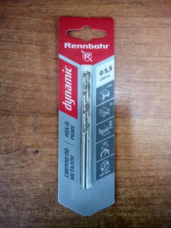 Сверло по металлу, Rennbohr, Dinamic Card, диаметр 5.5х93 мм, цилиндрический хвостовик, 675055 - фото 1 от пользователя
