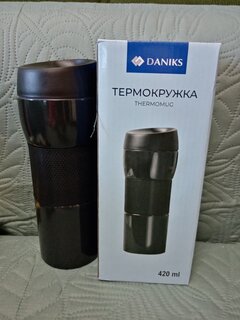 Термокружка нержавеющая сталь, пластик, 0.42 л, Daniks, колба нержавеющая сталь, черный глянец, XG-8078-426C - фото 7 от пользователя