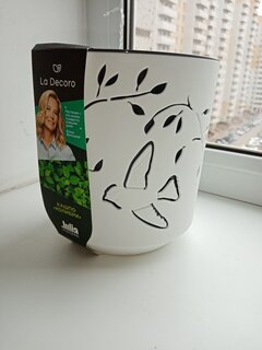 Кашпо пластик, 2.5 л, 16.2х17 см, универсальное, белый/антрацит, La Decoro, Колибри, КШ-4649 - фото 3 от пользователя