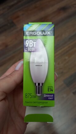 Лампа светодиодная E14, 9 Вт, 80 Вт, свеча, 6500 К, холодный белый свет, Ergolux, 13169 - фото 3 от пользователя