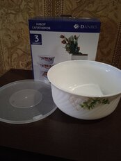 Салатник стеклокерамика, круглый, 3 шт, 19, 16, 14 см, 0.5, 0.8, 1.4 л, с крышкой, Оазис, Daniks, BY14HDW-3-T36 - фото 6 от пользователя