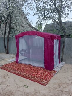 Качели садовые 4-местные, 252х150х185 см, 400 кг, Флорис, раскладываются в кровать, с москитной сеткой, бордо, подушка, металл - фото 8 от пользователя