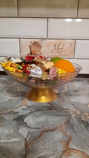 Ваза для фруктов, пластик, на ножке, 28х28х11 см, Y6-10696, прозрачный с золотом - фото 1 от пользователя