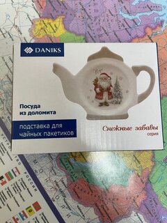 Подставка для чайных пакетиков, доломит, фигурная, 12x8.4 см, Daniks, Снежные забавы - фото 1 от пользователя