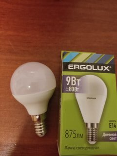 Лампа светодиодная E14, 9 Вт, 80 Вт, шар, 6500 К, холодный белый свет, Ergolux, 13175 - фото 6 от пользователя