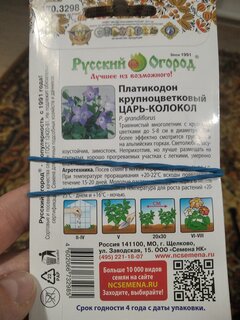 Семена Цветы, Платикодон, Крупноцветковый Царь-Колокол, 8 шт, цветная упаковка, Русский огород - фото 2 от пользователя