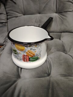 Ковш сталь, эмалированное покрытие, 1 л, стальная ручка, индукция, Керченский металлургический завод, Цветное печенье, 90104-072/4, белый - фото 4 от пользователя