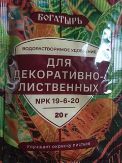 Удобрение Богатырь, для декоративно-лиственных, водорастворимое, гранулы, 20 г, Лама Торф - фото 1 от пользователя