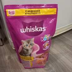 Корм для животных Whiskas, 350 г, для котят, 1-12 месяцев, сухой, индейка, молочные подушечки, коробка, 47103/7633/10116570 - фото 1 от пользователя