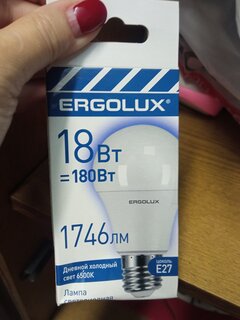 Лампа светодиодная E27, 18 Вт, 180 Вт, 220 В, груша, 6500 К, холодный белый свет, Ergolux - фото 1 от пользователя