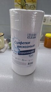 Салфетка бытовая для уборки, вискоза, 30х30 см, 120 шт, рулон, Bossclean - фото 2 от пользователя