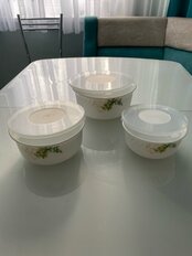 Салатник стеклокерамика, круглый, 3 шт, 19, 16, 14 см, 0.5, 0.8, 1.4 л, с крышкой, Оазис, Daniks, BY14HDW-3-T36 - фото 4 от пользователя