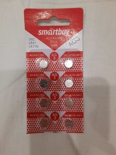 Батарейка Smartbuy, LR41 (392A, G03), Alkaline, щелочная, 1.5 В, блистер, 10 шт, SBBB-AG3-10B - фото 1 от пользователя