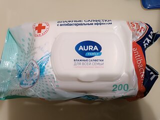 Салфетка влажные Aura, Family, с антибактериальным эффектом, 200 шт, для всей семьи - фото 9 от пользователя