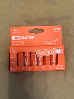 Батарейка TDM Electric, АА (LR6, 15A), Alkaline, щелочная, 1.5 В, коробка, 8 шт, SQ1702-0009 - фото 1 от пользователя